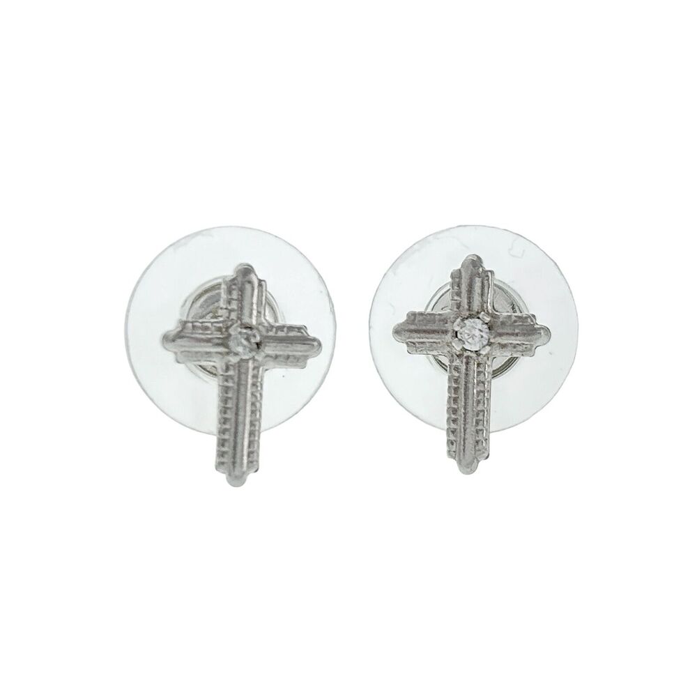 Dainty Religious Cubic Zirconia Cross Stud Earrings | Vintage Sterling Silver